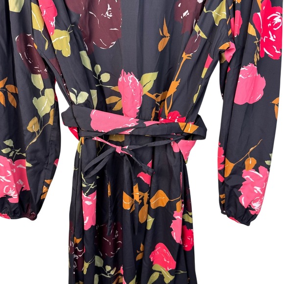 Eshakti Dress Women's 24W Floral Print Black Long Sleeve Knee Length Belted - Picture 11 of 16